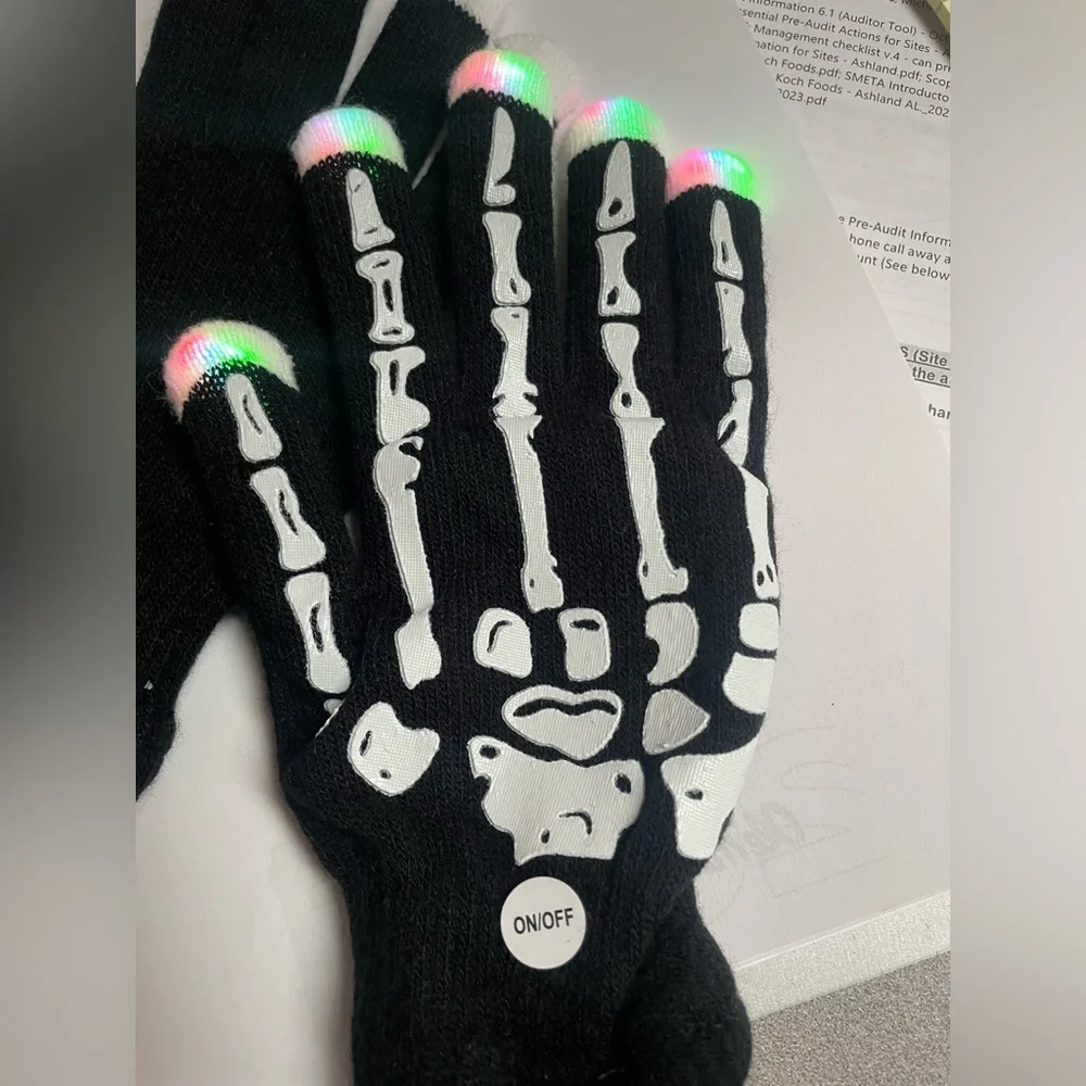 Color Changing LED Lights Skeleton Gloves, NWOT
